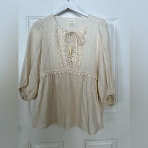 Max Studio Cream Lace Detail Blouse
